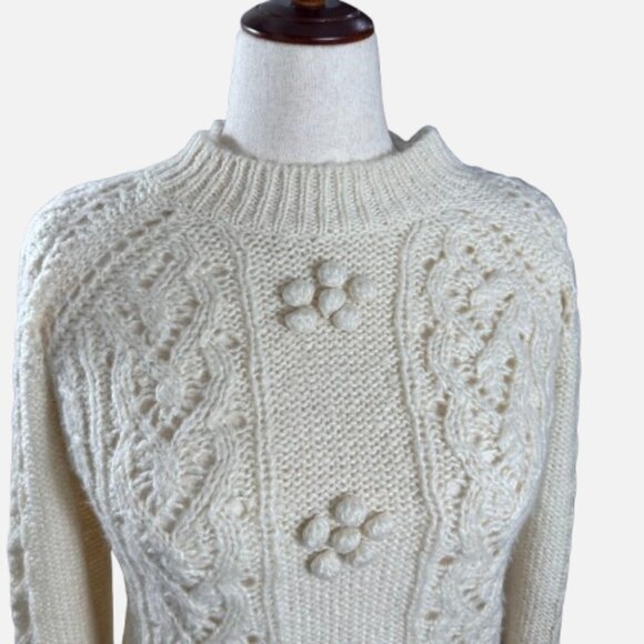 J. Crew Alpaca Wool Cable-Knit Pointelle Popcorn Bobble Flowers Sweater (SZ XXL) - Picture 3 of 16